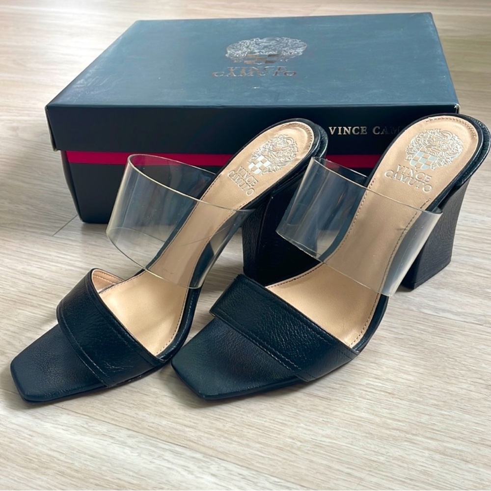 Vince Camuto Black Heels with Modern Block Design